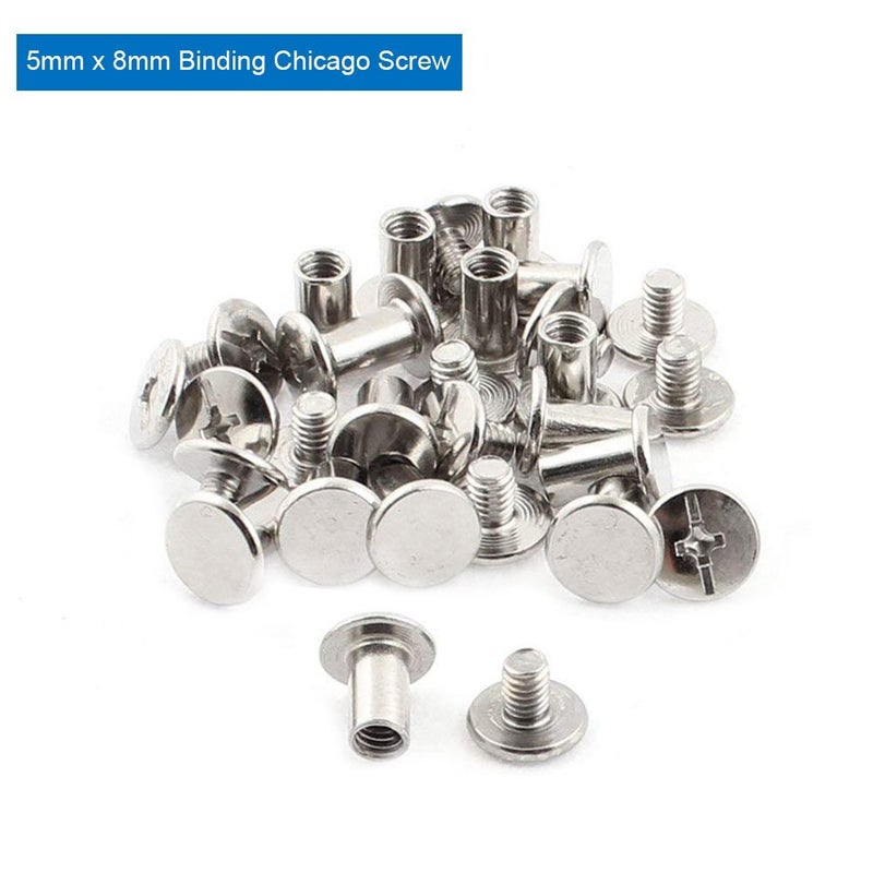 INCREWAY Phillips Screws, 30 Sets 5mm X 8mm Nickel Plated Chicago Binding Screws Round Cross Head Stud Screw Posts Nail Rivet Chicago Button, Silver Tone - Image 3